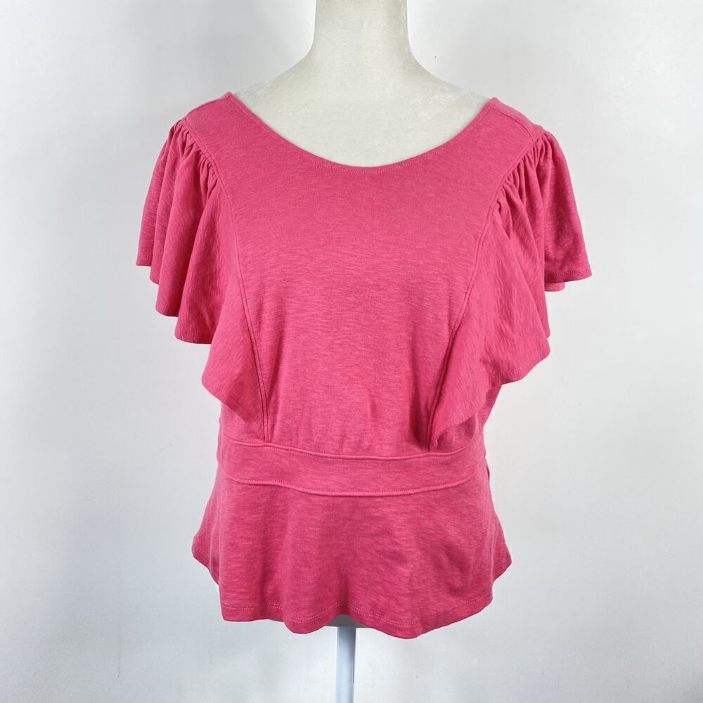 Banana Republic Size Small Flutter Sleeve Slub Knit Top Pink Cotton Blend